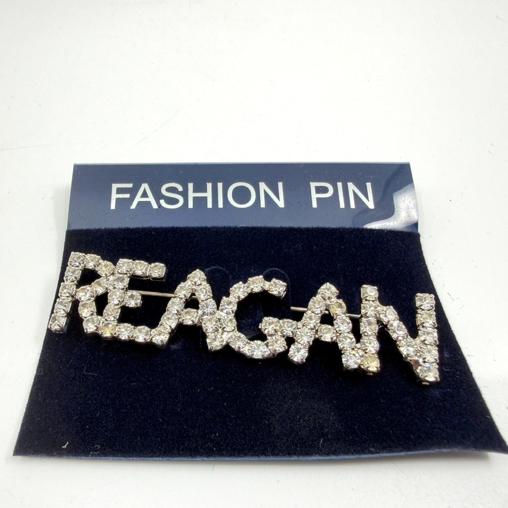 Sparkly Crystal REAGAN Name Brooch Pin Silver Tone Letter Aesthetic Statement